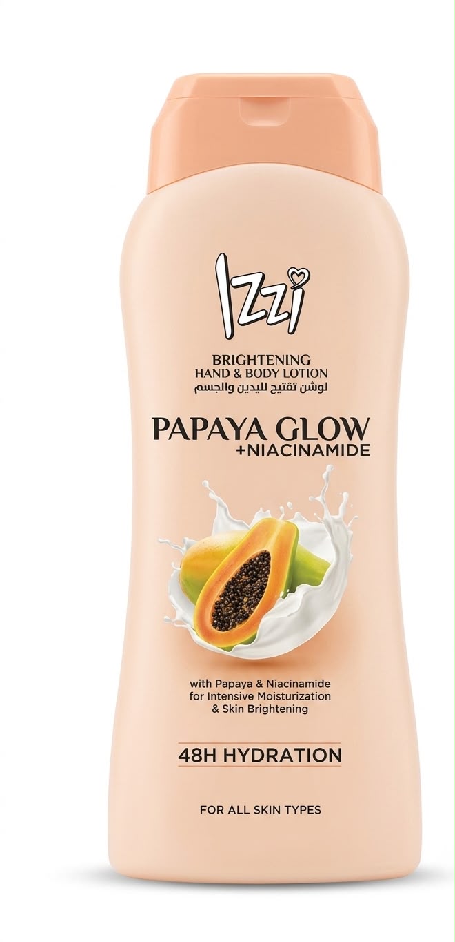 IZZI brightining hand & body lotion papaya glow + niacinamide| Buy Online | Saffronskins India