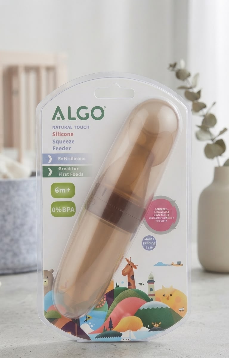 Algo natural touch silicone squeeze feeder 6m + 0%BPA| Buy Online | Saffronskins India