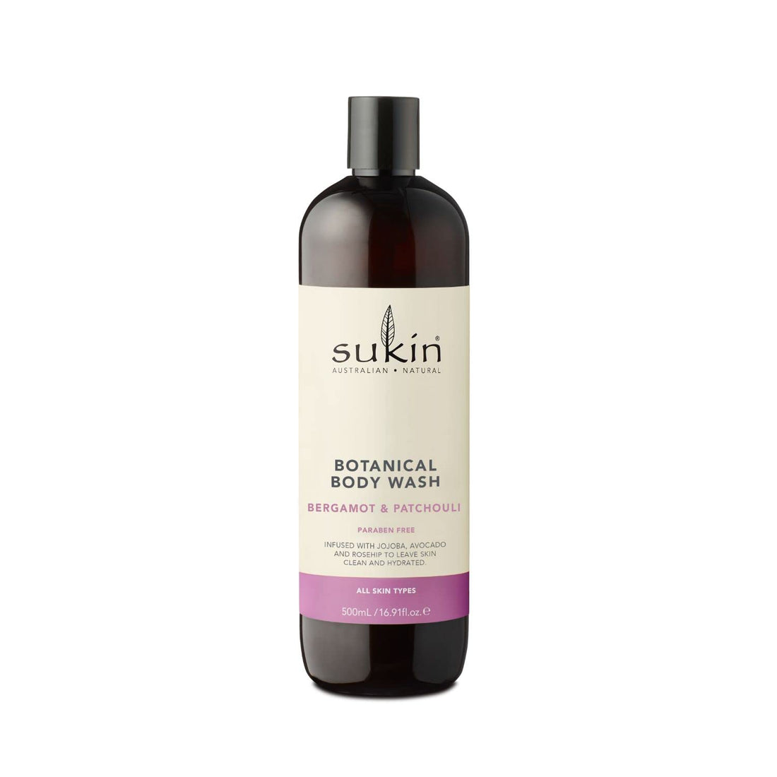 Sukin Botanical Body Wash - Bergamot & Patchouli | Aromatic & Invigorating Natural Body Wash | Gentle Formula | 500 ml | Buy Online | Saffronskins India