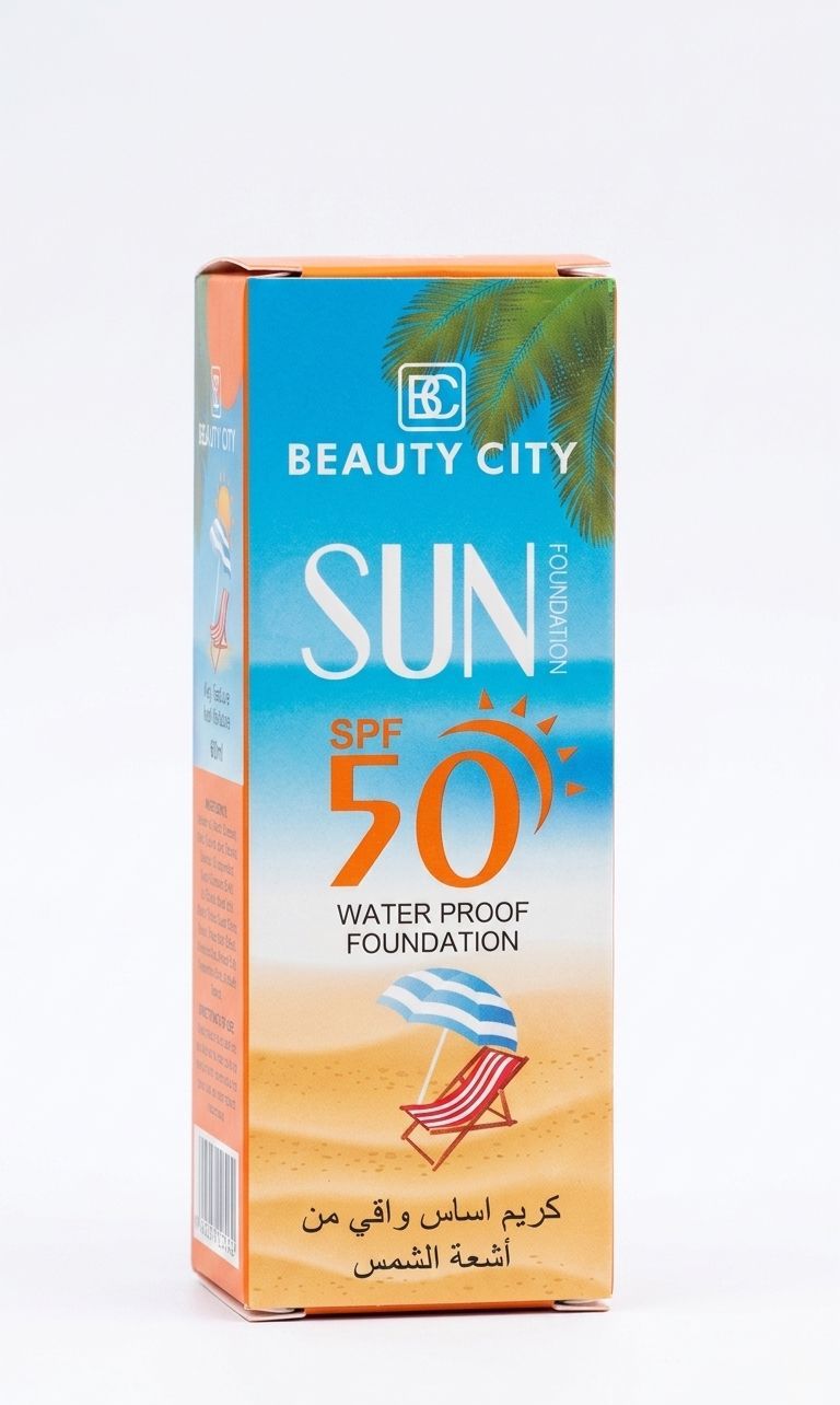 Beauty city sun foundation spf 50 water proof foundation 60ml| Buy Online | Saffronskins India
