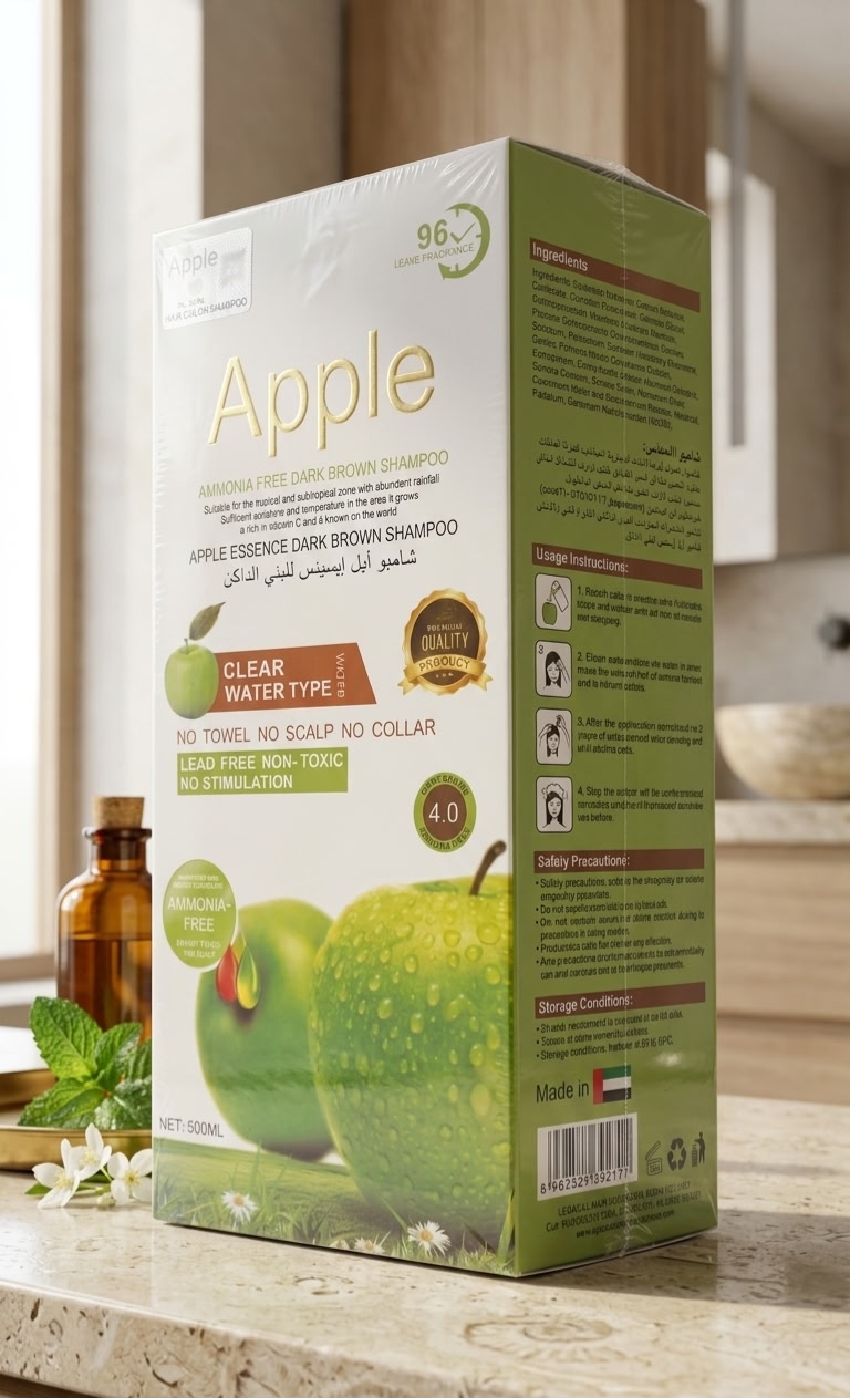 Apple essence  ammonia free dark brown shampoo 500ml
| Buy Online | Saffronskins India