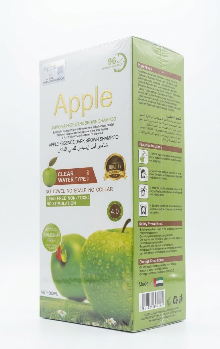 Apple essence  ammonia free dark brown shampoo 500ml
| Buy Online | Saffronskins India