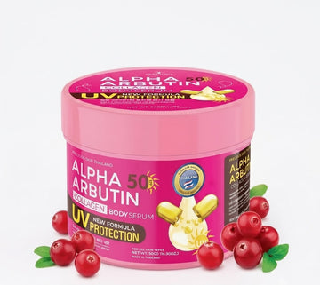 Alpha arbutin collagen body serum 50spf UV protection 300g| Buy Online | Saffronskins India