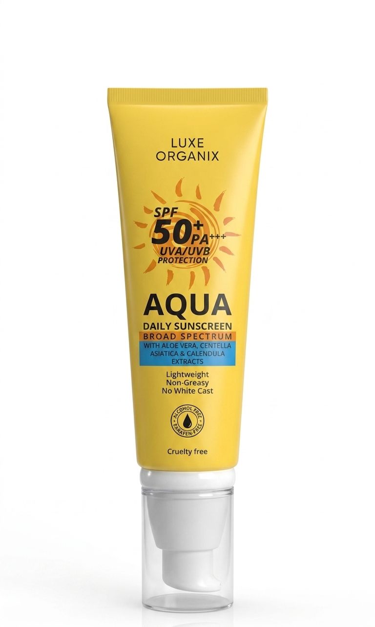 LUXE ORGANIX SPF 50+ PA aqua daily sunscreen 100ml| Buy Online | Saffronskins India