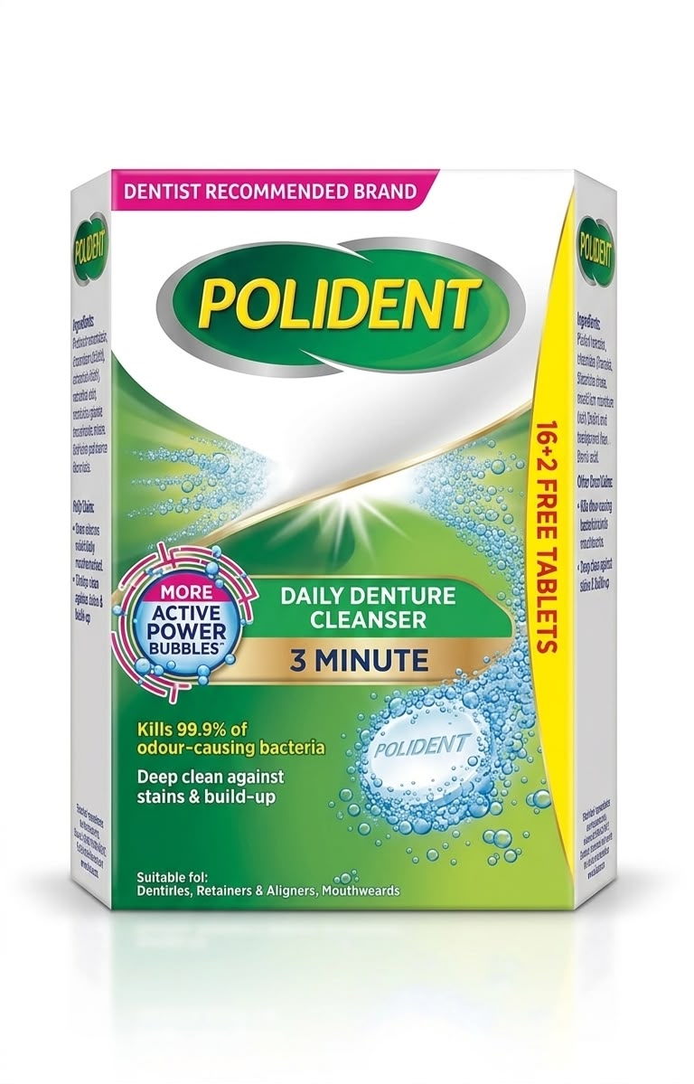 Polident daily denture cleanser 16+2 free tablets| Buy Online | Saffronskins India