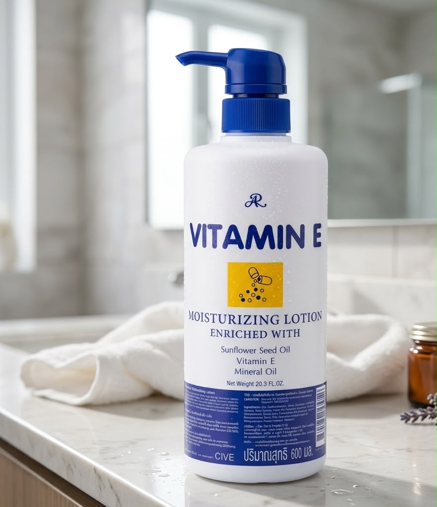 AR vitamim E moisturising lotion enriched with sunflower seed oil mineral oil Net Weight 20.3 FL.OZ.| Buy Online | Saffronskins India