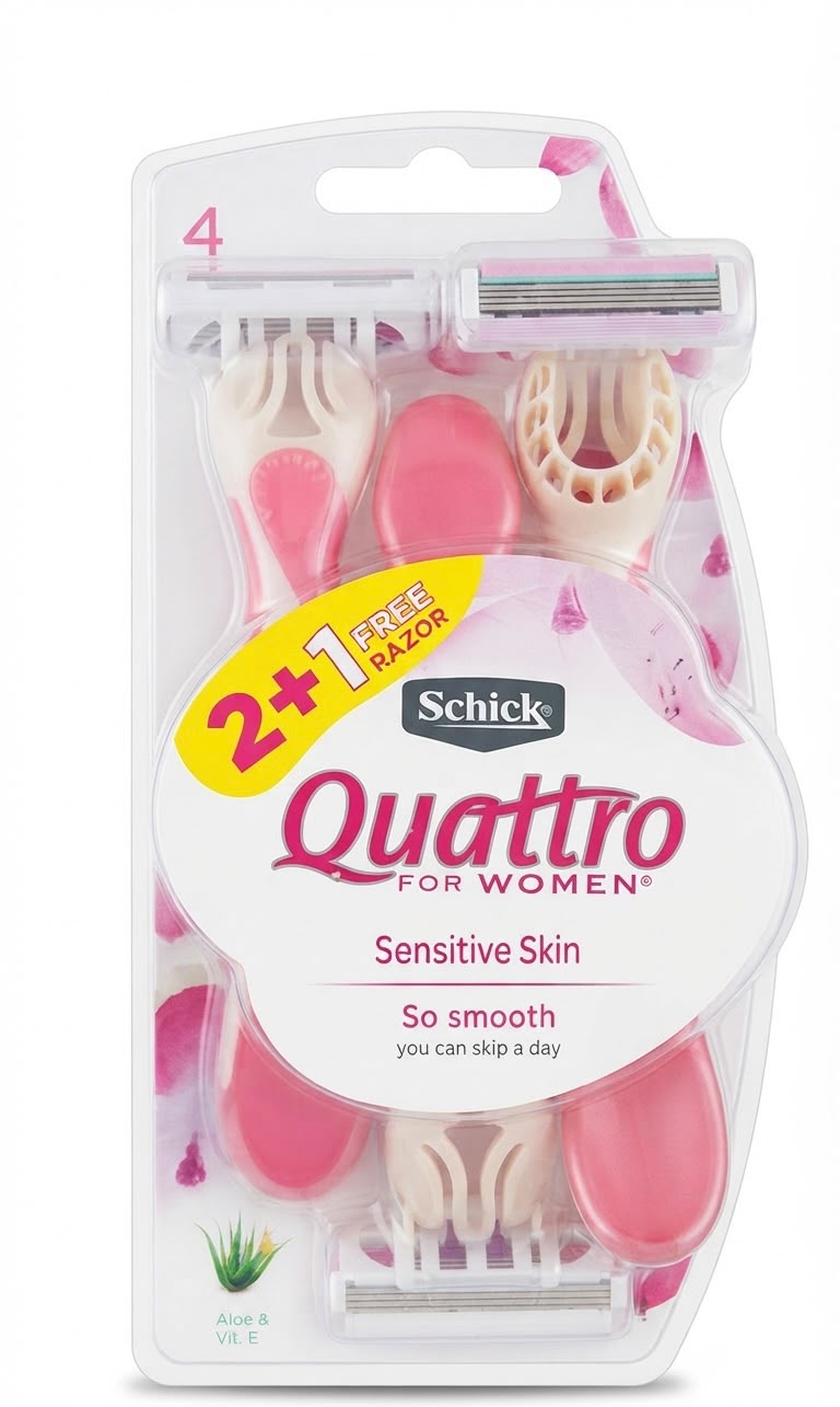 Schick quattro for women sensitive skin 2+1 razor| Buy Online | Saffronskins India