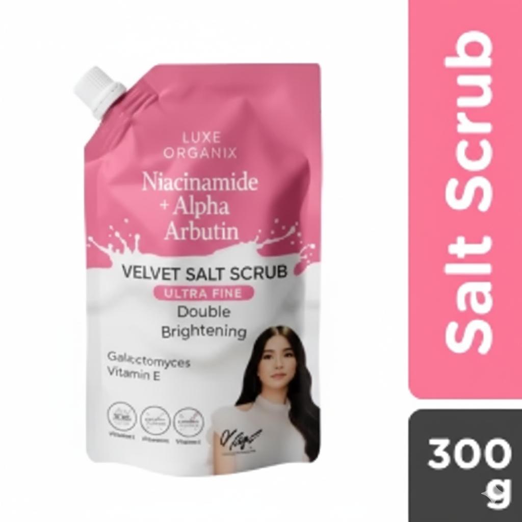LUXE ORGANIX Niacinamide + arbutin velvet salt scrub 300g| Buy Online | Saffronskins India