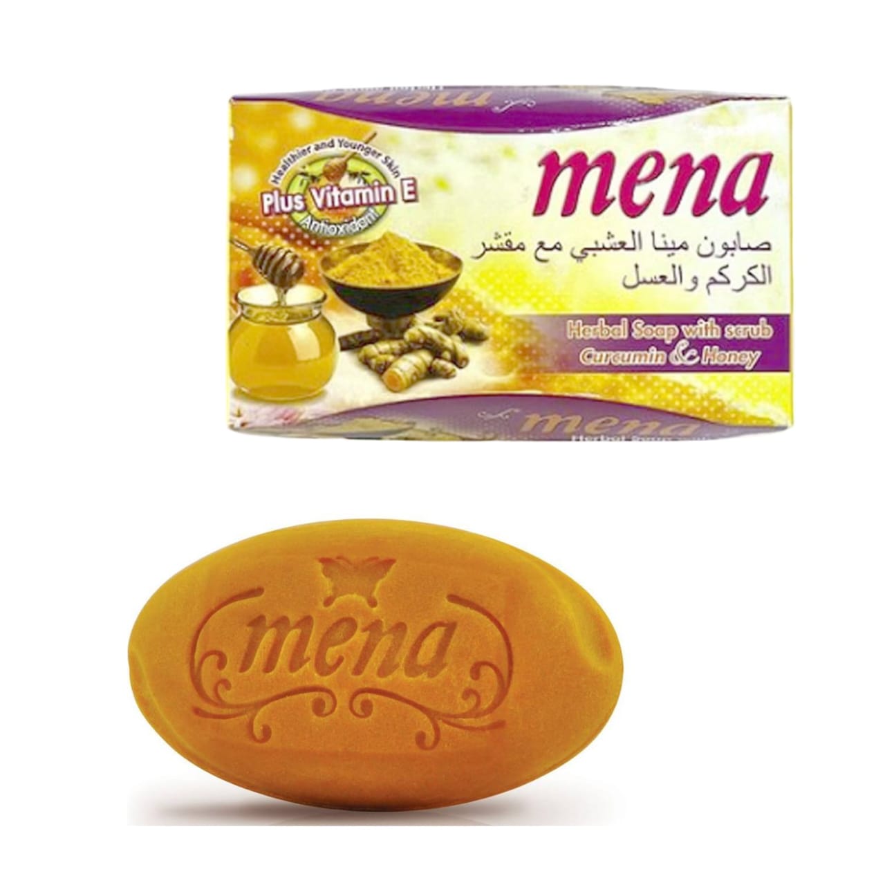 MENA Herbal soap with scrub curcumin& honey 100g| Buy Online | Saffronskins India