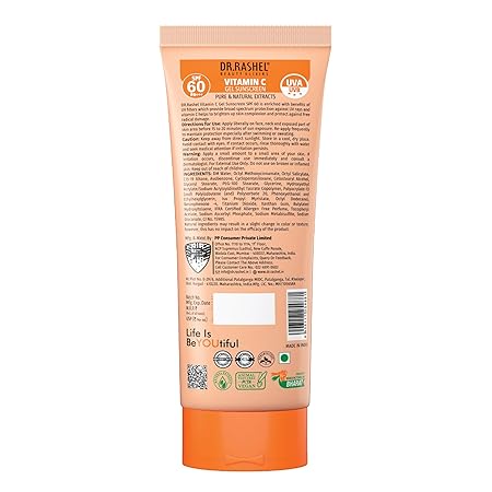 DR.RASHEL Vitamin c gel sunscreen ultra hydrating spf 60 | Buy Online | Saffronskins India