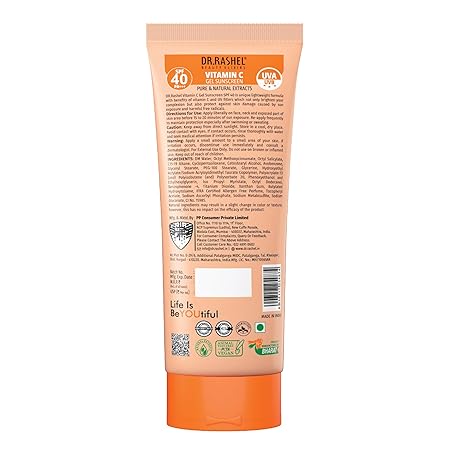 DR.RASHEL Vitamin c gel sunscreen ultra hydrating spf 40  | Buy Online | Saffronskins India